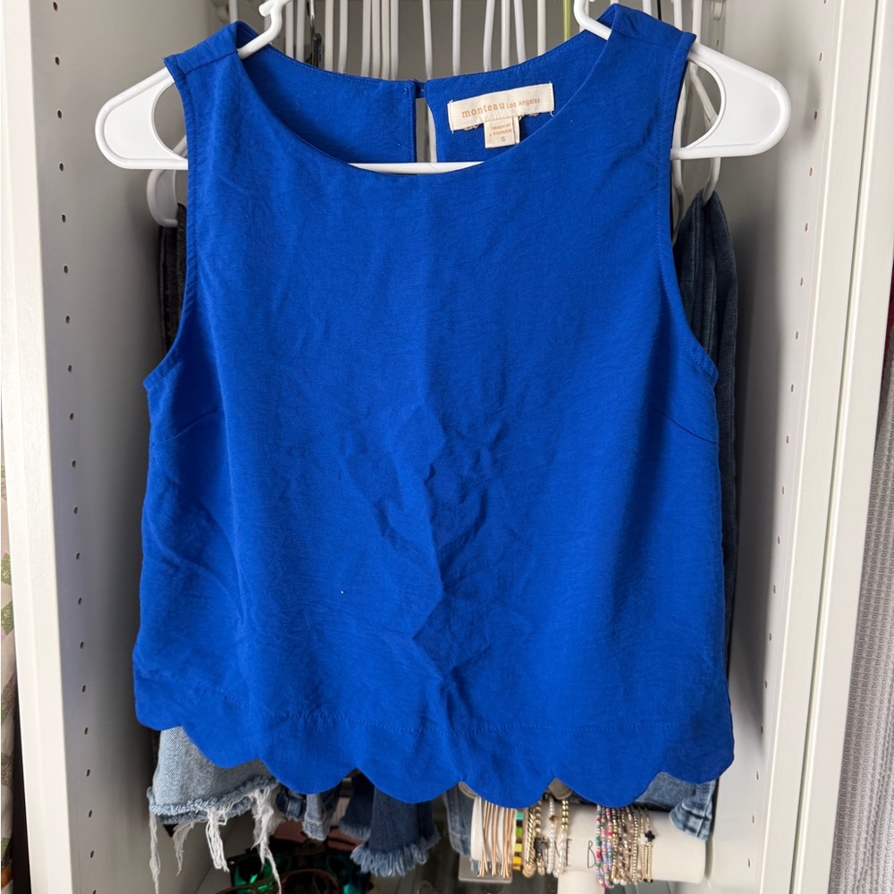 Monteau Royal Blue Scalloped Blouse